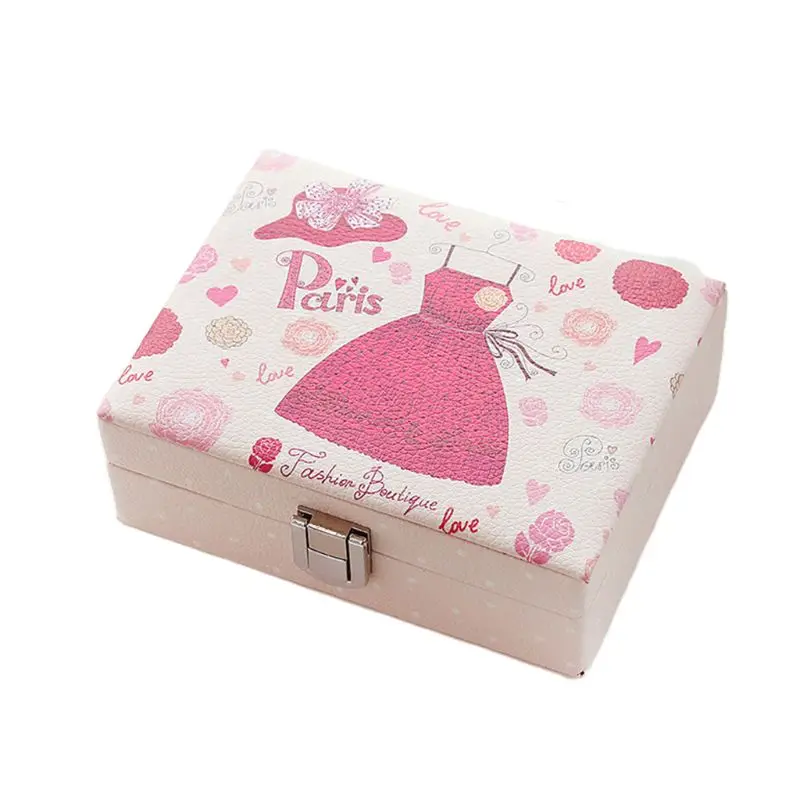 Креативная портативная коробочка для Хранения Драгоценностей PU с замком зеркальное кольцо "помада" серьги-гвоздики ювелирные коробка для хранения - Color: Rose Red