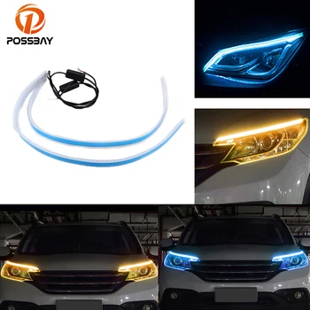 

POSSBAY 60cm Amber Sequential Flashing Lights Flexible LED Strip Headlight Daytime Running Light White Red Yellow Turn Signal