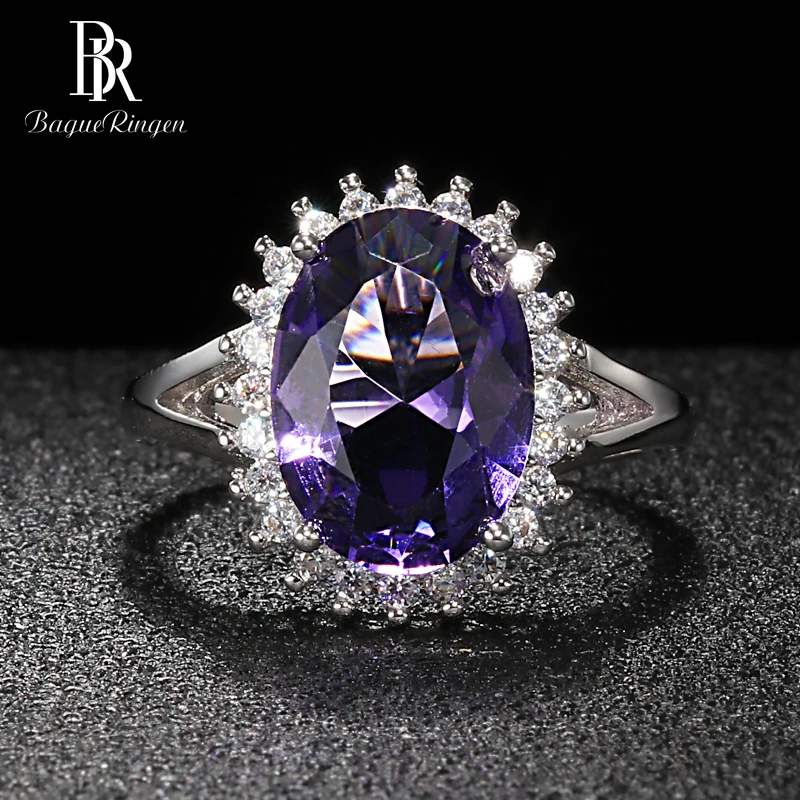 Bague Ringen, овальная форма, серебро 925, ювелирное изделие, большое кольцо с камнями для женщин, сапфир подсолнуха, новинка, горячая распродажа, женский подарок - Цвет камня: Синий