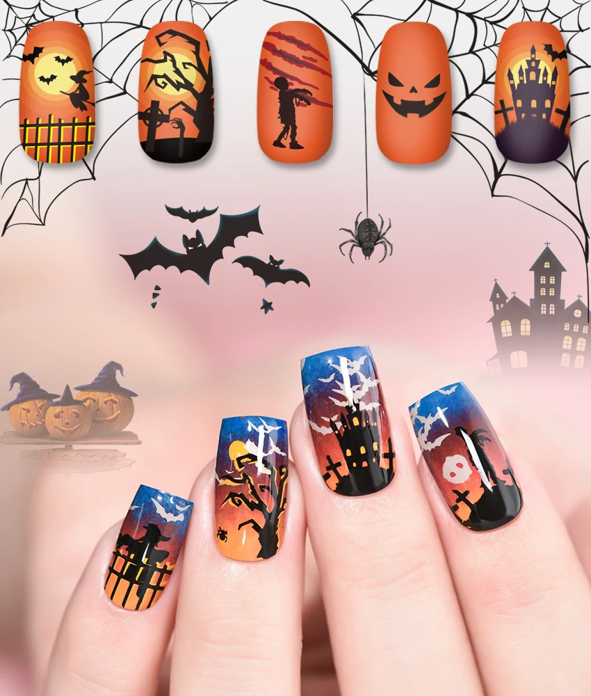 KADS New Halloween Nail Stamping Plates Nail Art Template Ghosts Skeletons Pumpkin Spider Pattern Image Stamp Stencil Tools