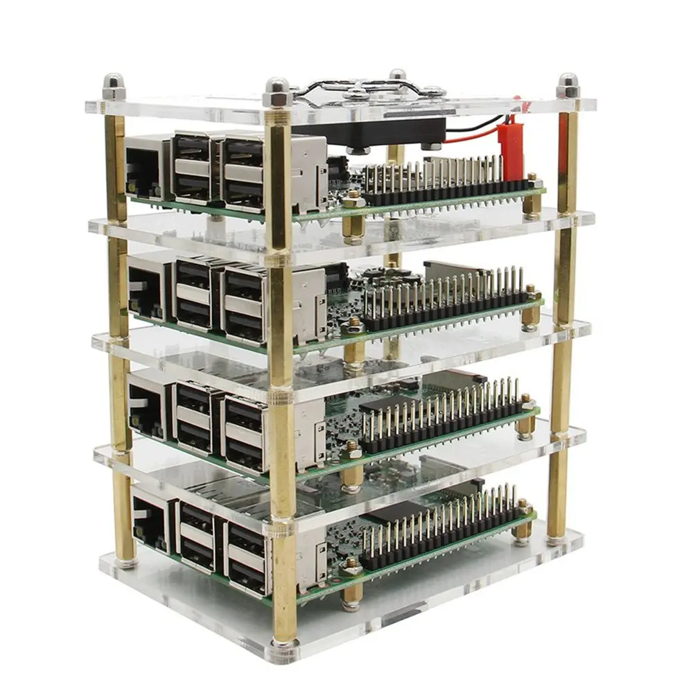 

For Raspberry Pi Cluster Case with Fan Kit 1- 4 layer Multi Layer Acrylic Stack Shell Enclosure For Raspberry Pi 4 Model B
