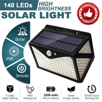 

1/2/4pcs 140 LED Solar Light Outdoors Motion Sensor Wall Light IP65 Solar Lamp Solar Powered Garden Decoration Security Lighting