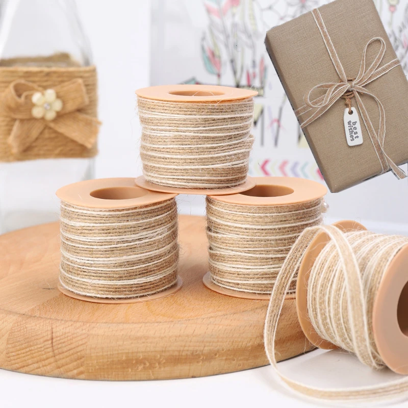 Natural Vintage Jute Burlap Hessian Ribbon With Lace 10M/Roll Rustic Wedding Decoration Party DIY Craft Christmas Gift Packaging