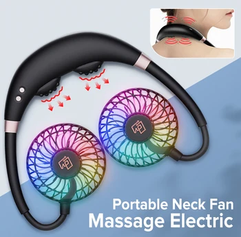 

Portable Mini Massage Hanging Neck Fans Air Cooler Hands Free USB Mini Fan Colorful Light Fans Small Neck Massager for phone