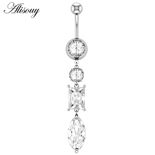 1pc Flower Heart Dangled Belly Navel Piercing Button Ring 14G Stainless Steel CZ Crystal Opal Ombligo Woman Body Jewelry