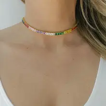 Горячая теннисные цепи радужные ожерелья Позолоченные модные красочные радужные чокер ожерелье для женщин Femme ювелирные изделия Новинка