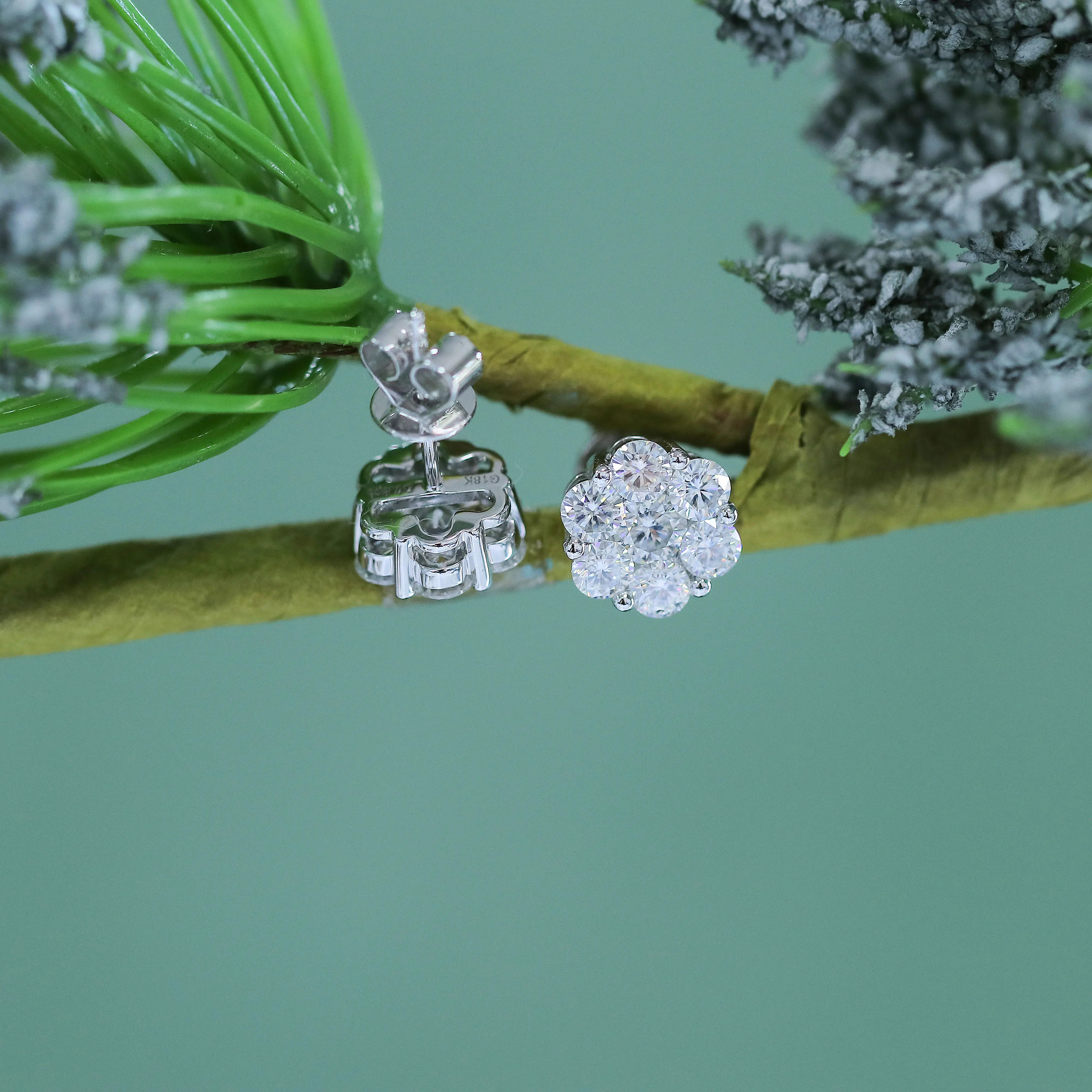 Женские однотонные серьги гвоздики с муассанитом в форме цветка|stud earrings|earrings