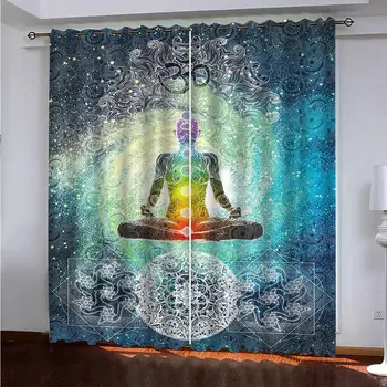 

Buddha Space Stars Light 2 Panels/Set Window Curtain Block out Fabric Drapes Darkening Thermal Insulate Bedroom Livingroom