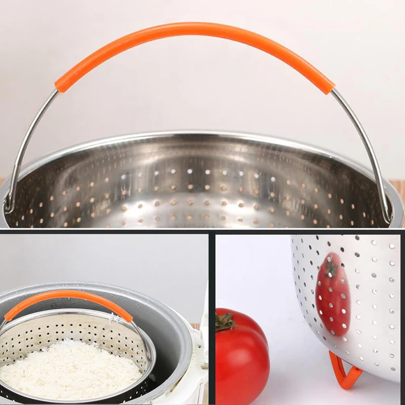 Durable Stainless Steel Steamer Basket with Silicone Handle