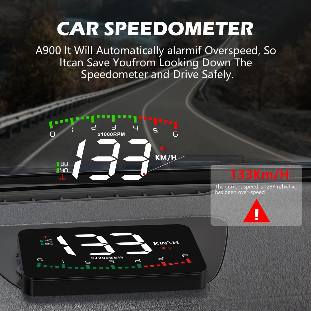 WIIYII A900 OBD2 HUD ڵ ׼   ÷ ӵ RPM ڵ  ׼ Ʈ   ڵ