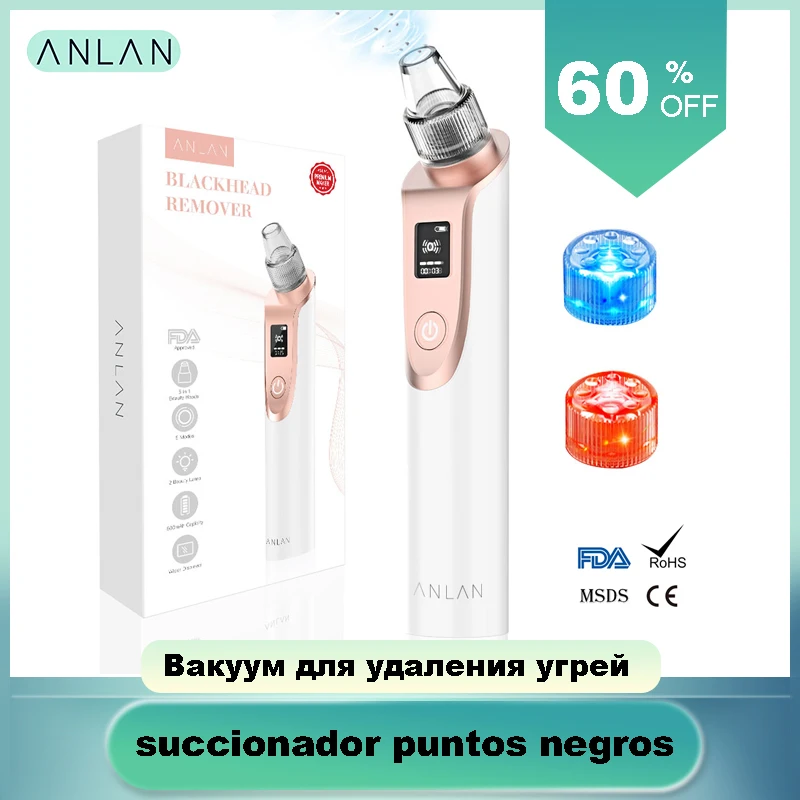 Comprar Limpiador de Poros 5 en 1, ANLAN Aspirador de Puntos Negros en la Cara Nariz, 2 Modos de Cuidado de Piel, 5 Niveles de Succión, USB Recargable, Pantalla LED, 5 Sondas Reemplazable para Espinillas Acné