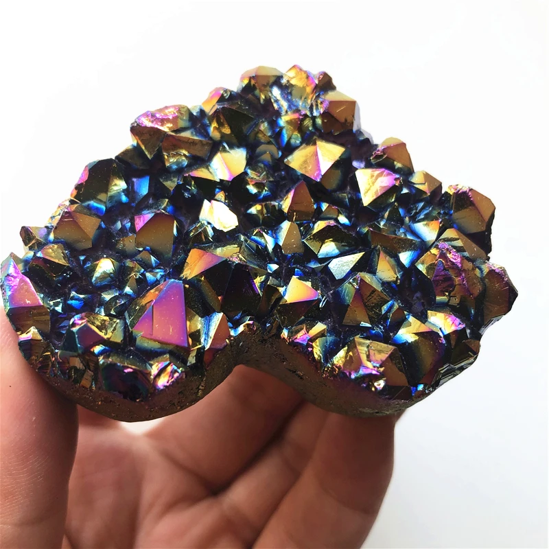 Красивый цвет 1 шт. Радужный титановый аура Аметист кластер в форме сердца кристалл целебные камни подарки натуральные камни и кристаллы