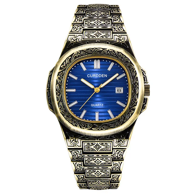 black blue Роскошные брендовые кварцевые мужские часы золотые классические винтажные наручные часы водонепроницаемые золотые модные повседневные мужские часы подарок - Цвет: black blue