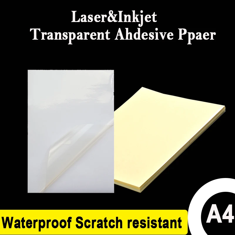 A4 Transparent Self Adhesive Sticker Paper For Inkjet Laser Printer  PET Surface Waterproof Scratch Resistant