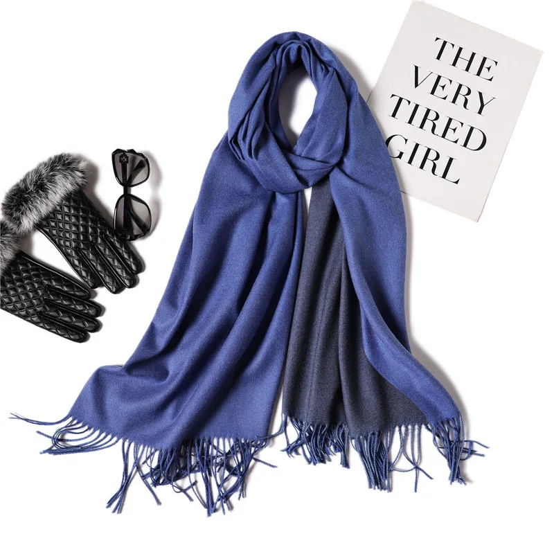 Женский зимний шарф кашемир шарфы шали Мягкий Шерстяной палантин для дам двухцветное теплое зимнее пончо Hijabs - Цвет: 21