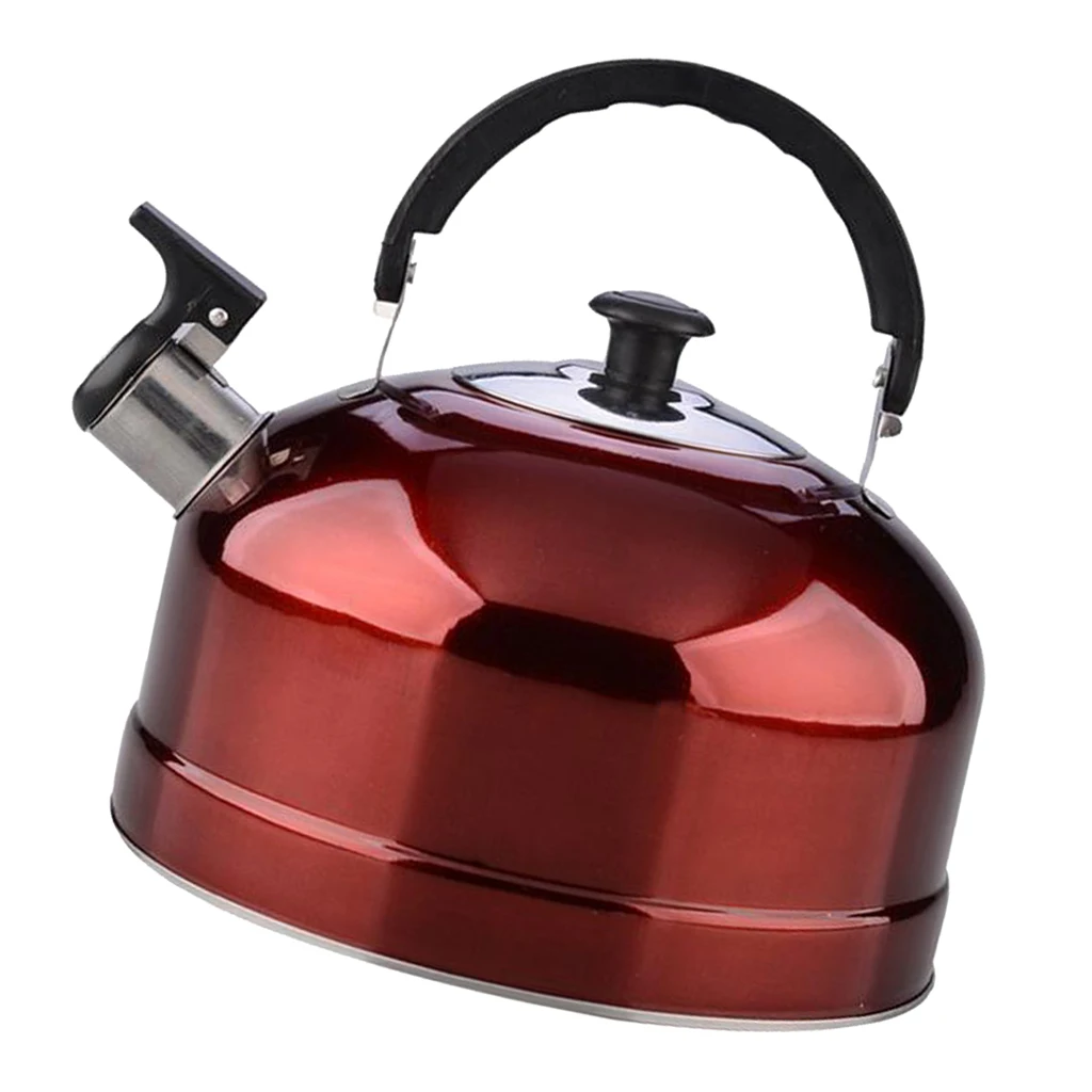 Whistling Tea Kettle Stainless Steel Stovetop Teakettle Sturdy Teapot for Tea Coffee Fast Boiling, Red Mirror Finish 4 Liter