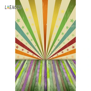 

Laeacco Colorful Stripes Stars Wall Wooden Floor Photography Backgrounds Circus Birthday Photo Backdrops Baby Portrait Photocall