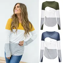 T-Shirt Breastfeeding-Tops Long-Sleeve Women Pregnancy Casual Loose Imcute Striped Ladies