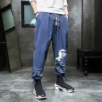 

chinese style ankle- length men pants straight vintage Korean loose casual pants clothing autumn sweatpants new drawstring pant
