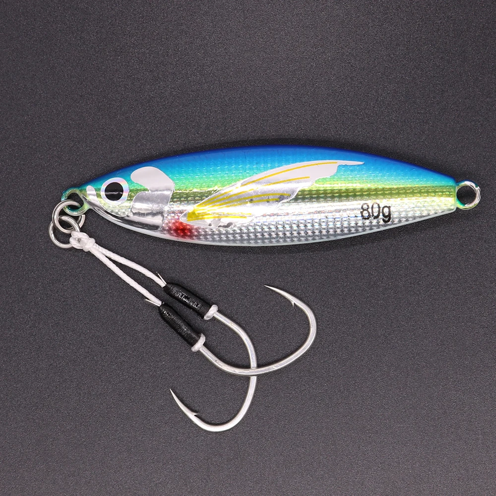 CASTFUN 40g 60g 80g 100g 1pc Glow Slow Jigging Sea Fishing Lures Casting Jig Metal Jig With Fishing Hook Artificial Baits