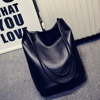 

ANAWISHARE Women Leather Handbags Black Bucket Shoulder Bags Ladies Crossbody Bags Large Capacity Ladies Shopping Bag Bolsa