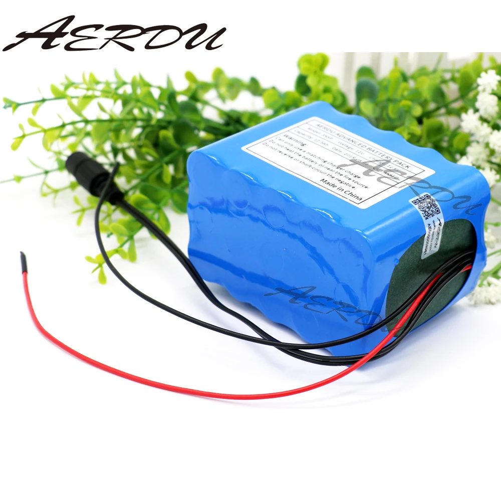 

AERDU 12V 10Ah 3S4P 250watt 11.1V 12.6V 18650 lithium Rechargeable battery pack LED lamp light backup power with 25A BMS