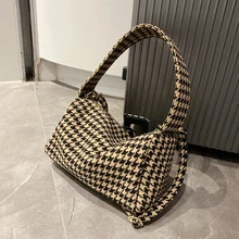 

Soft Woolen Cloth Underarm Crossbody Messenger Shoulder Bags Short Handle for Women 2021 Small Houndstooth Winter Luxury Handbag