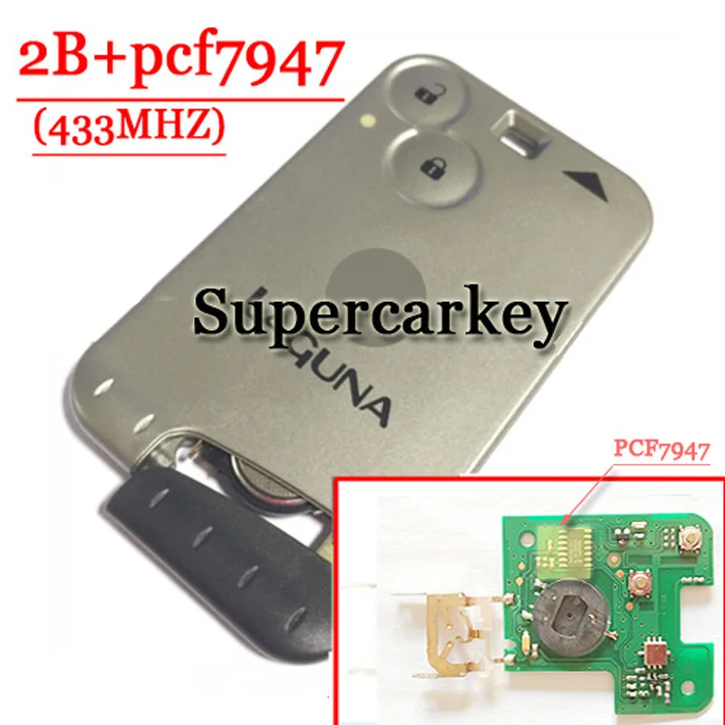 XNRKEY  2 Button 433MHZ  pcf7947 chip remote card  for Renault Laguna Espace Velsatis card with logo