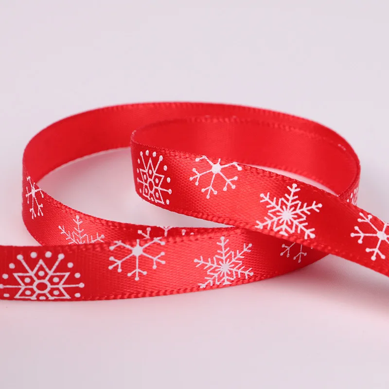 

1cm*25 yards Christmas Ribbon Gift Packing Printed Snowflake Satin Ribbon Christmas Party Decorations DIY Craft Gifts Wrapping