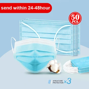 

Disposable Masks 50 pcs Mouth Mask 3-Ply Anti-Dust Nonwoven Elastic Earloop Salon Mouth Face Masks