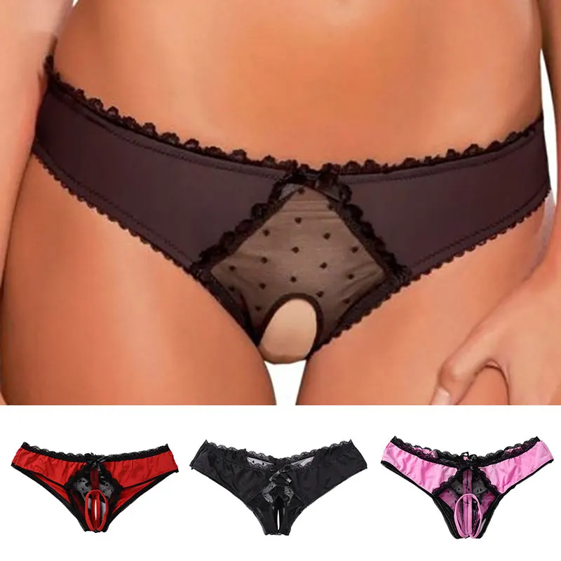 

Women Sexy Open Crotch Panties Ladies Flower Lace for Female Crotchless Briefs See-through Lingerie Sexy Underwear