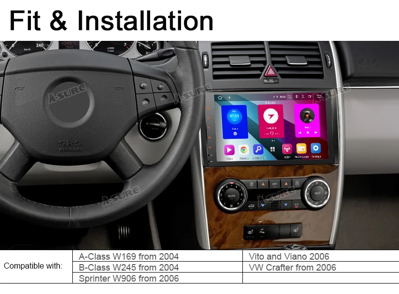 Perfect A-Sure 1 DIN Octa Core 4GB Android 9.0 Car Radio GPS DVD Player Navigation For Mercedes-Benz A/B Sprinter Vito Viano VW Crafte 6