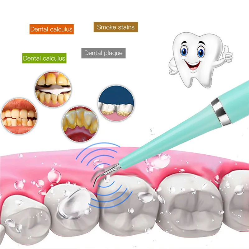 CkeyiN Электрический звуковой стоматологический инструмент для удаления зубного камня, инструмент для удаления дыма, удалитель пятен, инструмент для отбеливания зубов с 2 головками щеток