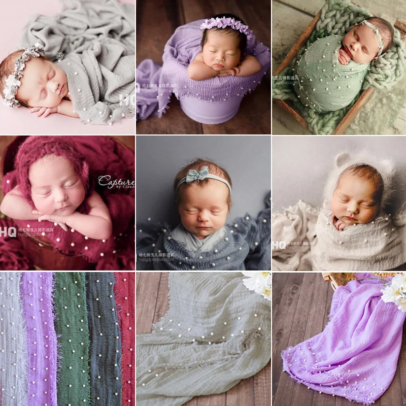 Multifonctionnel doux nouveau-né photographie enveloppes bébé photoshoot accessoires infantile perles perlé musulman Swaddle enveloppes