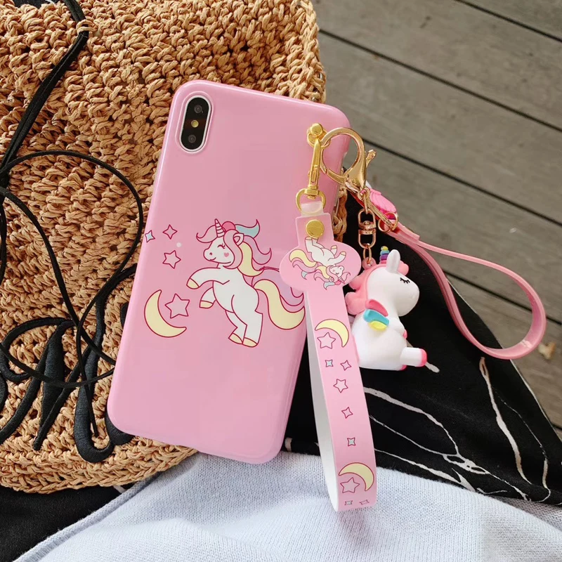 Мягкий чехол для телефона iphone XS max XR X pink Unicorn Для iphone 8plus 7p 6SP 7 8 6 6S милый мультяшный Ститч чехол+ игрушка+ ремешок