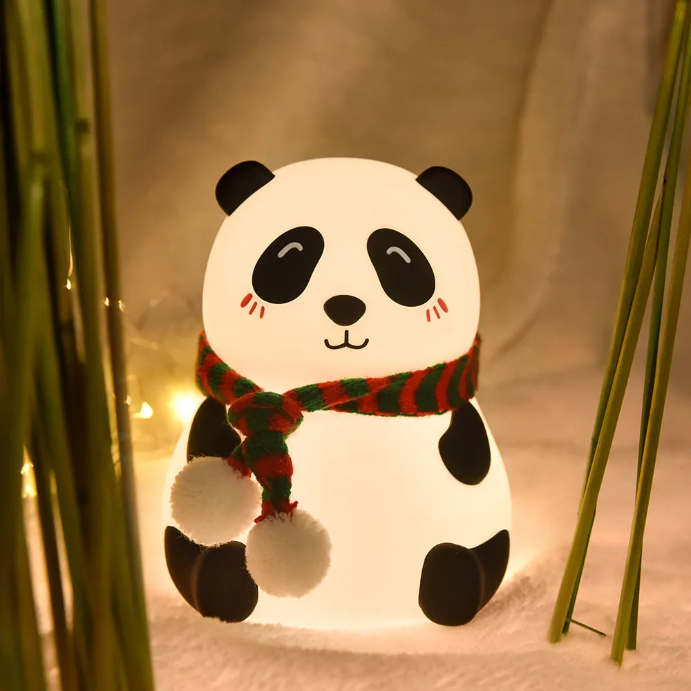 

Panda LED Creative Silicone Touch Night Light Seven Color Ambience Light Rechargeable Children's Cute Cartoon USB Night Lamp