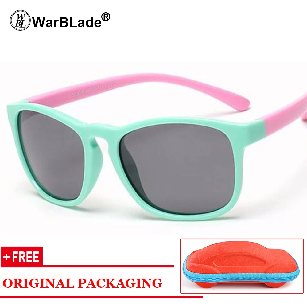 green pink WarBLade детские очки с гибкой оправой, Детские крутые UV400 Солнцезащитные очки, поляризованные солнцезащитные очки, защитные очки для мальчиков и девочек с чехлом - Цвет линз: green pink