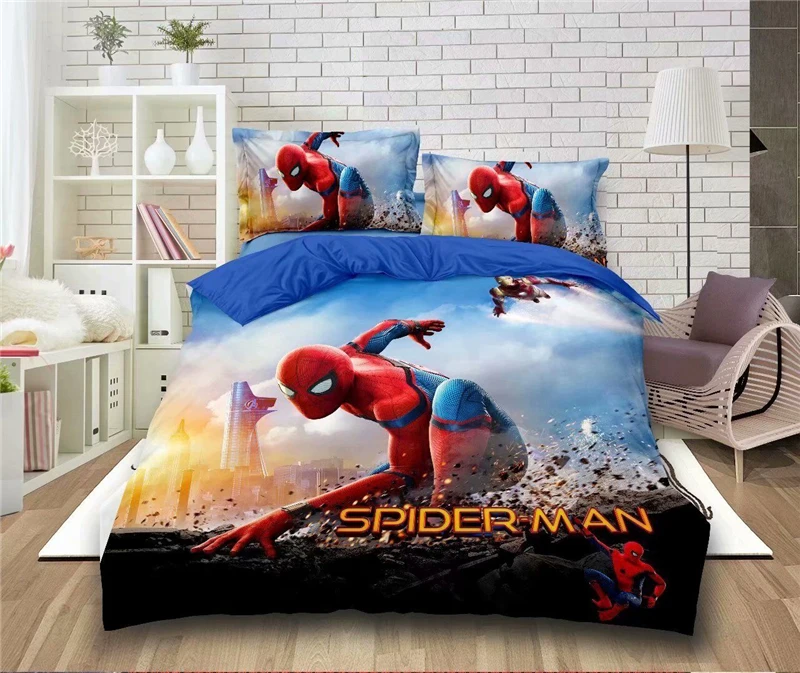 Комплект постельного белья с изображением Человека-паука, 3d, Покемон, Миньоны, мультяшный персонаж, пододеяльник, наборы, плоский лист, наволочка, Твин, полный размер, для детей, подарки - Цвет: Темно-синий