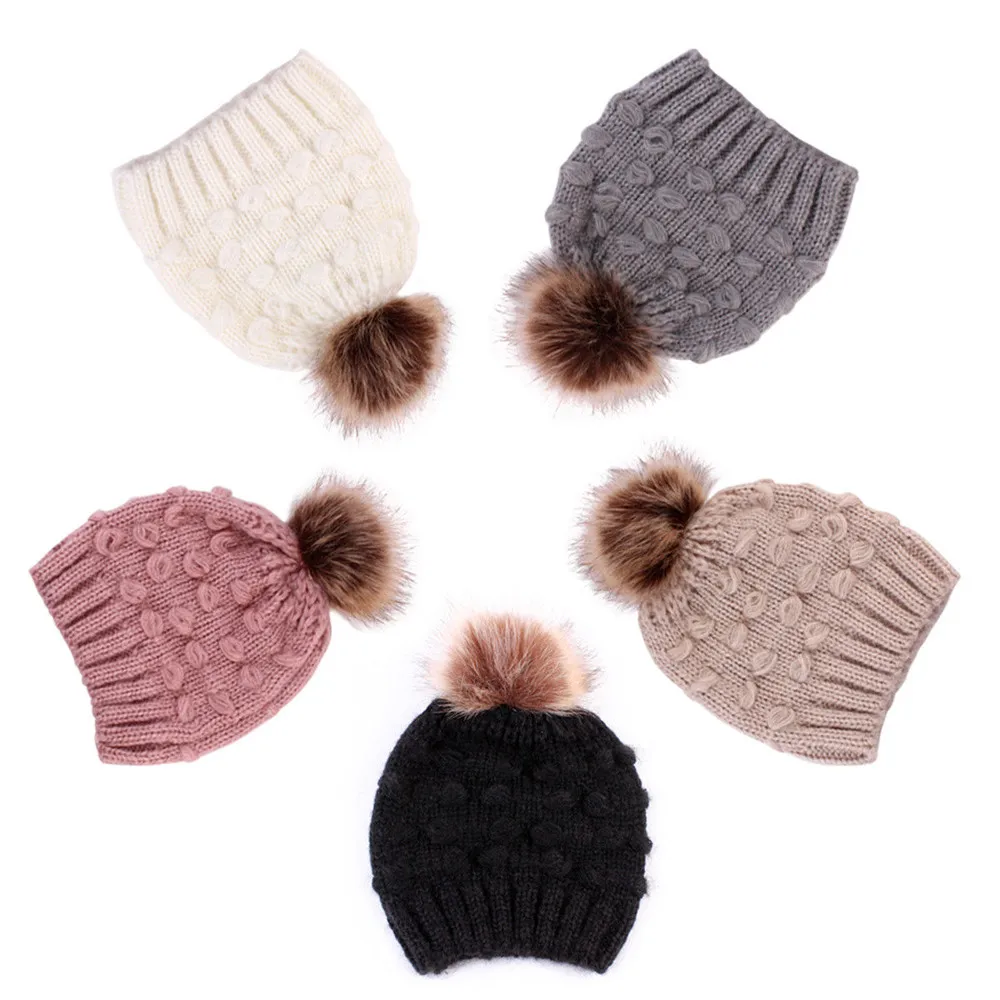  cute kid babies Beanies kids pansy knitted warm wool ball cap caps Child Winter Warm Knit Hats Baby Boy Girls Hair 