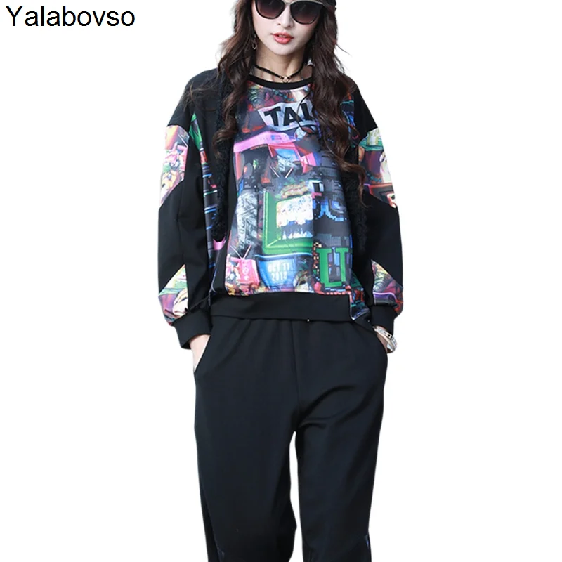 

2piece Sets Tracksuits Casual Suit Women 2021 Spring New Street Hip Hop Brand Loose Long Sleeve Sweater Harem Pants For Female