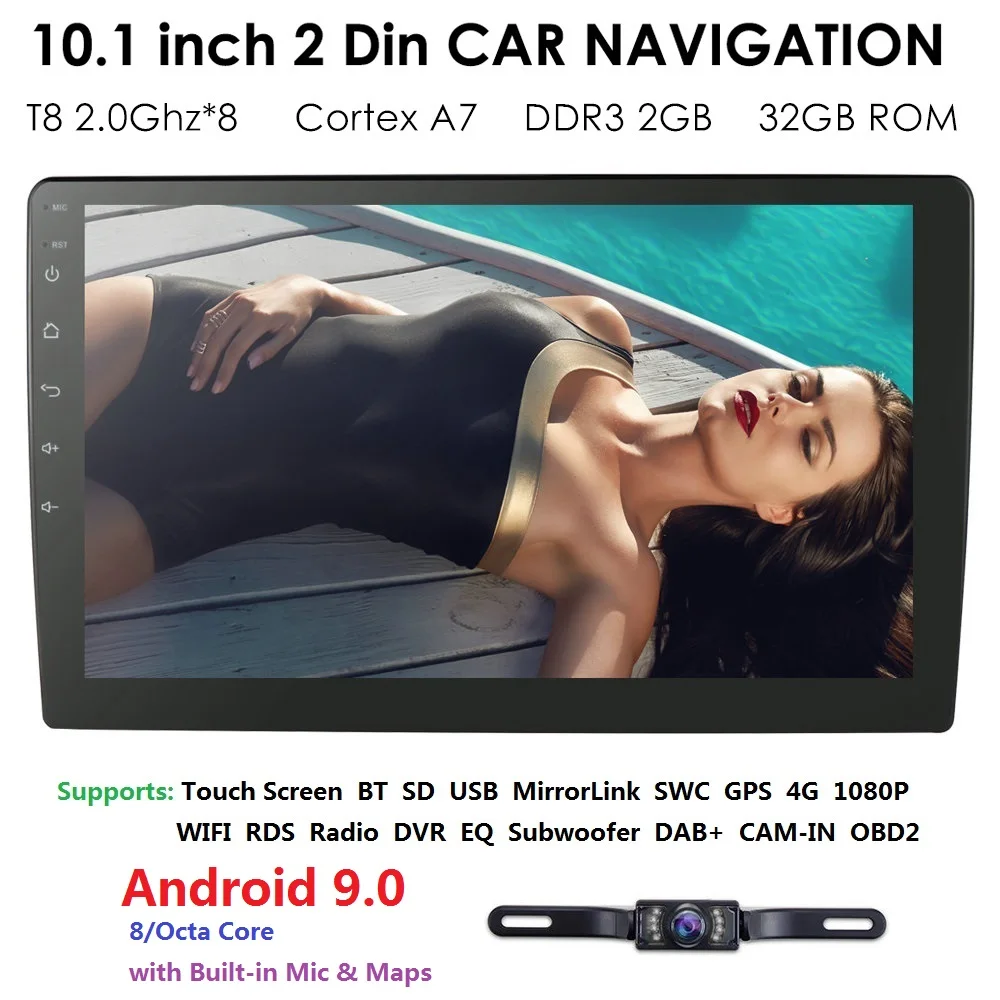 Flash Deal 10.1" 2GB+32GB Car Radio Stereo Auto GPS Navigation Universal Head Unit Single 2Din Android9.0 Quad Core 1024*600 SWC DVR RDS BT 1