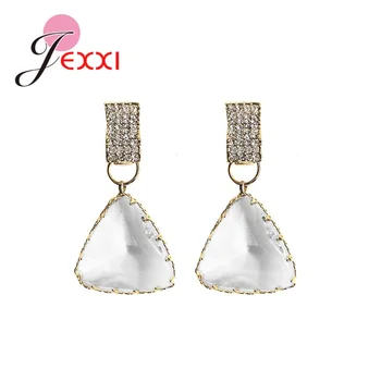 

Hot Fashion Jewelry Luxury Transparent Crystal Earrings Simple Triangle Wedding Party Earrings for Women Girl Geometric Jewelry