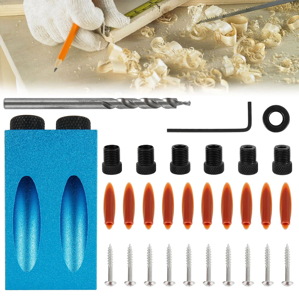 

30pcs 15 Degree Angle Woodworking Oblique Hole Locator Jig Kit Aluminum Alloy Drill Guide Set Hole Puncher Carpentry Accessories