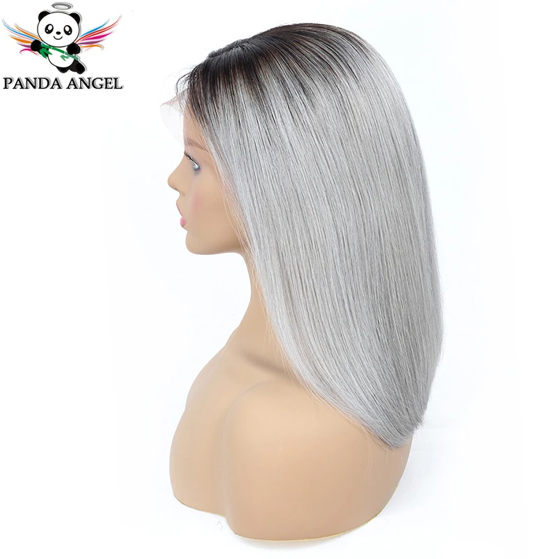 Panda 1B Gray Lace Front Short Bob Wigs 150% Density Brazilian Straight Lace Front Human Hair Bob Wigs For Women Remy Hair