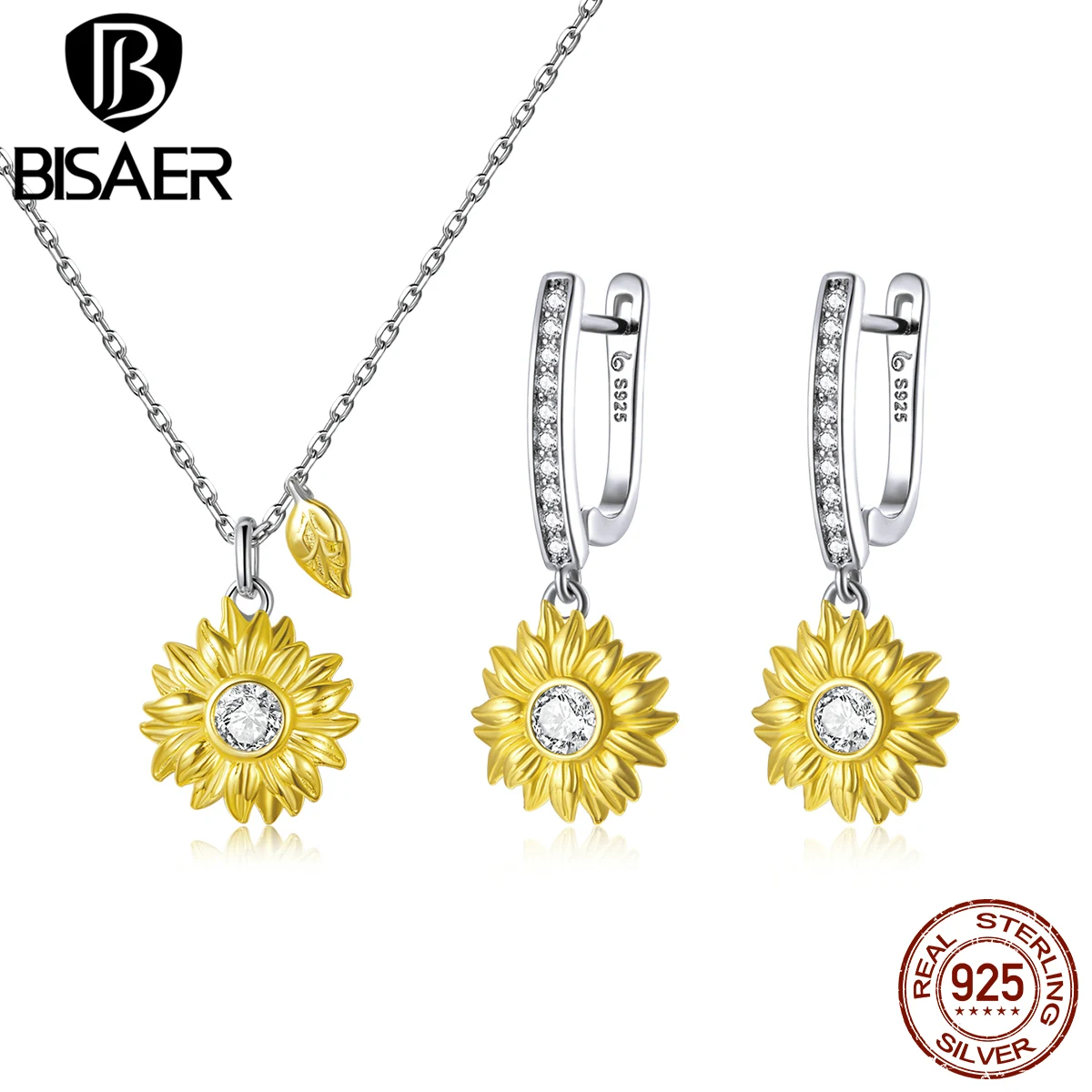 BISAER Ожерелье & Серьги 925 стерлингового серебра с маленькими круглыми подвеска колье для женщин настоящее Тип