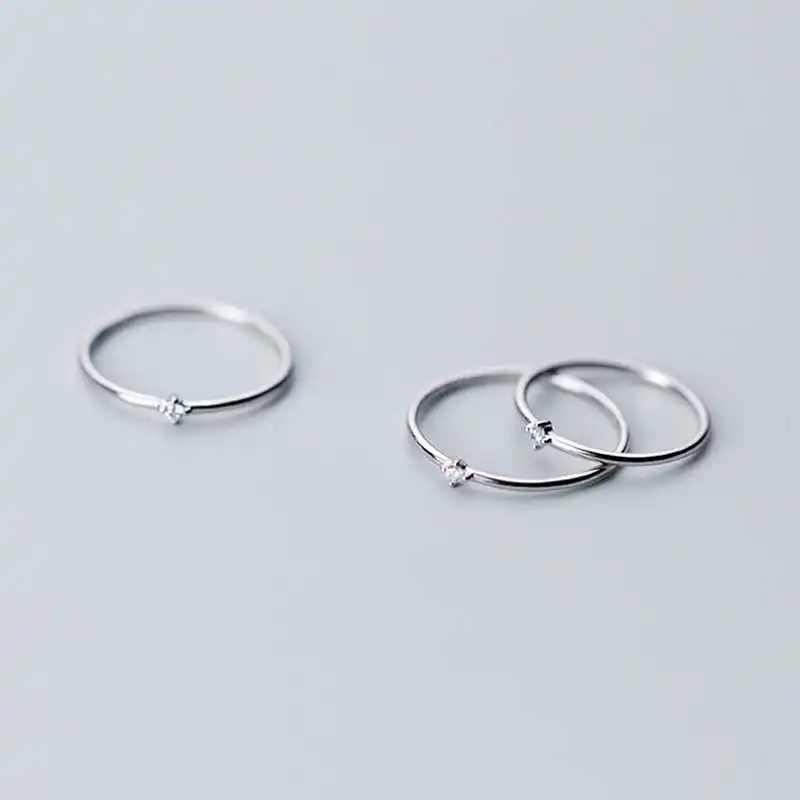 Real 925 Sterling Silver Zircon Geometric Ring For Fashion Women Party Cute Fine Jewelry Minimalist Accessories Gift SOFTPIG silver ring,silver rings