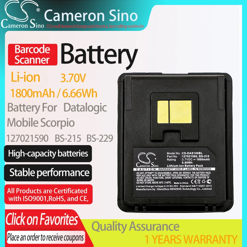 Cameronsino Batteria Per Datalogic Mobile Scorpione Adatto Datalogic 127021590 Bs-215 Bs-229 Scanner Di Codici A Barre Batteria 1800Mah/6.66Wh