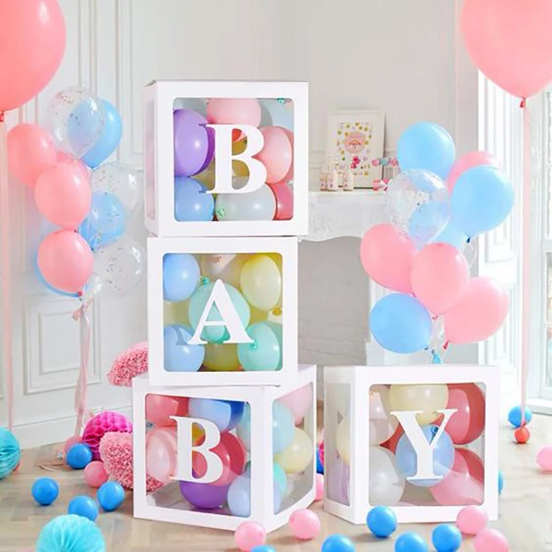 Boîtes à ballons décoratives pour fête prénatale avec 26 Lettres + BÉBÉ  pour Garçons Filles DIY Nom Combinaison Fournitures De Fête D'anniversaire