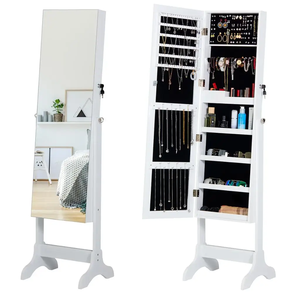 

Jewelry Cabinet, Full Body Mirror Jewelry Organizer with Large Capacity Lockable Standing Jewelry Armoire, 4 Angle Adjustable (W