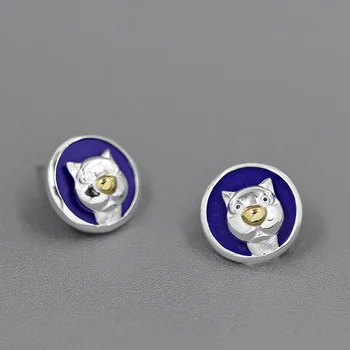 

INATURE 925 Sterling Silver Lapis Lazuli Cat's Selfie Round Stud Earrings for Women Animal Jewelry Accessories